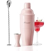 KITESSENSU Cocktail Shaker Set, Stainless Steel Martini Shaker with Bartender Strainer, Measuring Jigger, Bar Mixing Spoon, Cocktail Recipe Included, Pink