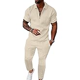 UOUA Mens Sweat Suits Set Tracksuit 2 Piece Outfits Short Sleeve Casual Sweatshirt & Loose Jogging Pants