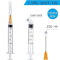 100 Pack Disposable 2.5ml/cc Lab Syringes with 25Ga
