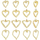 PH PandaHall 14pcs Real 18K Gold Plated Brass Heart Charms Hollow Heart Charms, 4 Styles Love Pendants for Earring Necklace Bracelet Jewelry Making DIY Crafts, 17~25.5mm
