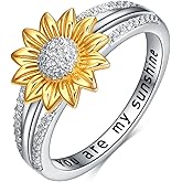 YFN Sterling Silver You are My Sunshine Sunflower Statement Ring with Cubic Zirconial Band Gifts