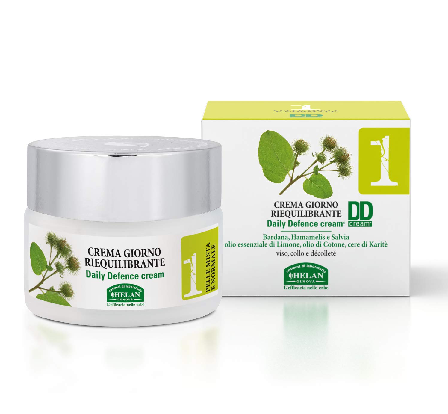 Helan Linea Viso 1 - Rebalancing Face Moisturiser for Combination & Normal Skin, Day Cream with Vitamin E & B5, Sage Extracts & Lemon Essential Oil, Daily Skin Care Routine - Made in Italy, 100 ml