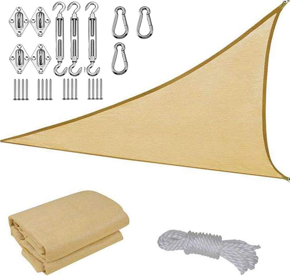 YOGANHJAT Triangle Sun Shade Sail Canopy UV Block PE Fabric Durable Outdoor Pergolas Top Cover Sunblock Mesh Carport for Outdoor Patio Garden Yard Backyard Hammock Beige