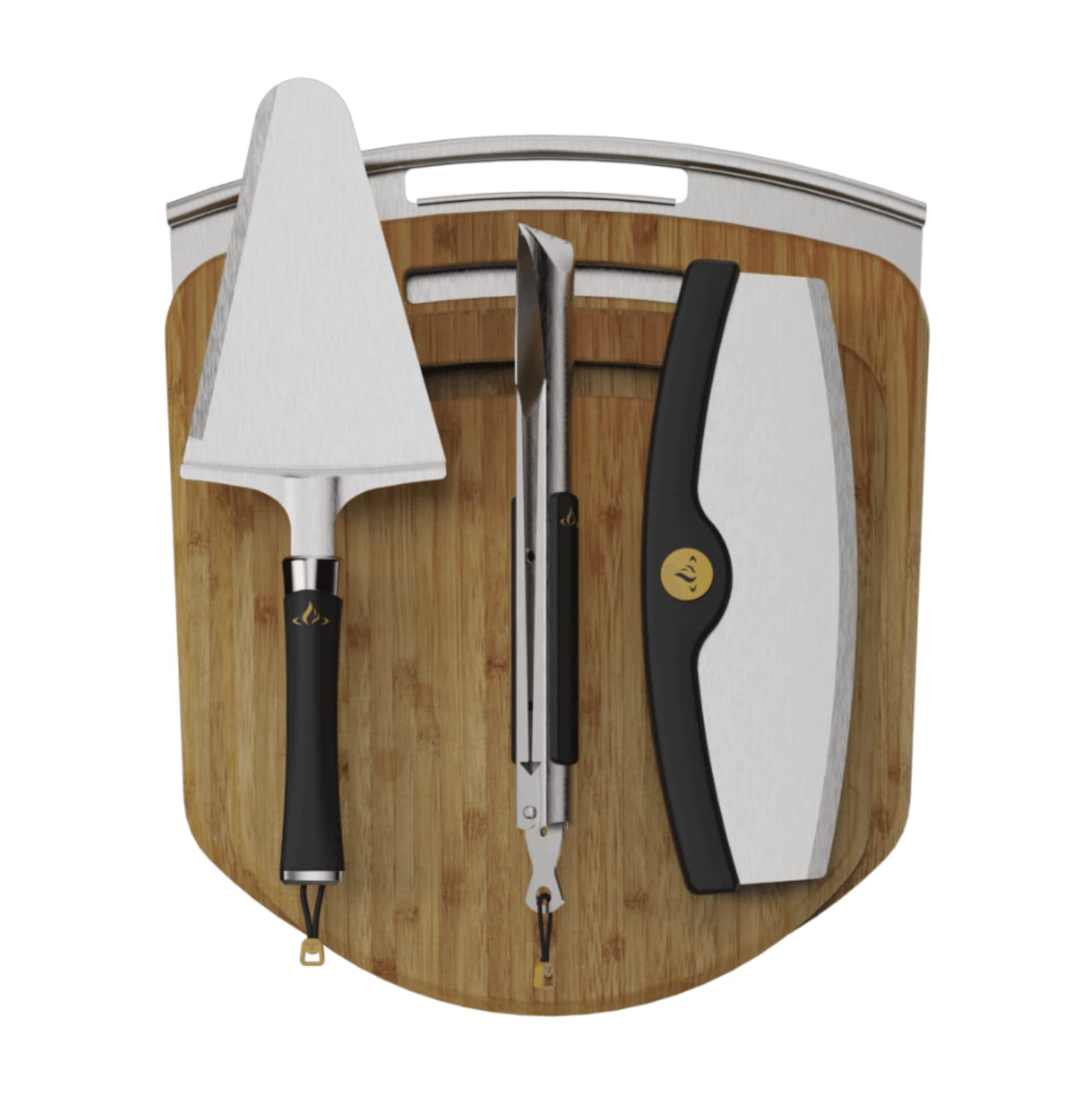 Photo 1 of HALO Cook & Serve Pizza Kit | Premium Stainless-Steel Peel | Mezzaluna Style Pizza Cutter | Bamboo Cutting Boards | Quality Pizza Tongs