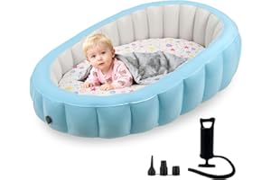 Toddler Inflatable Travel Bed with Removable Air Mattress & Cotton Cover, Portable Kids Air Bed with Raised Rails, Thick PVC 