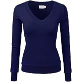 JJ Perfection Simple V-Neck Long Sleeve Pullover Essential Casual Soft Knit Fitted Sweaters for Womens Clothes with Plus Size
