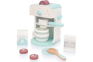 WOODENFUN Kids Coffee Maker Toys, Wooden Coffee Cup Toddler Kitchen Playset, Wooden Play Toys, Play Kitchen Accessories for Girls Boys