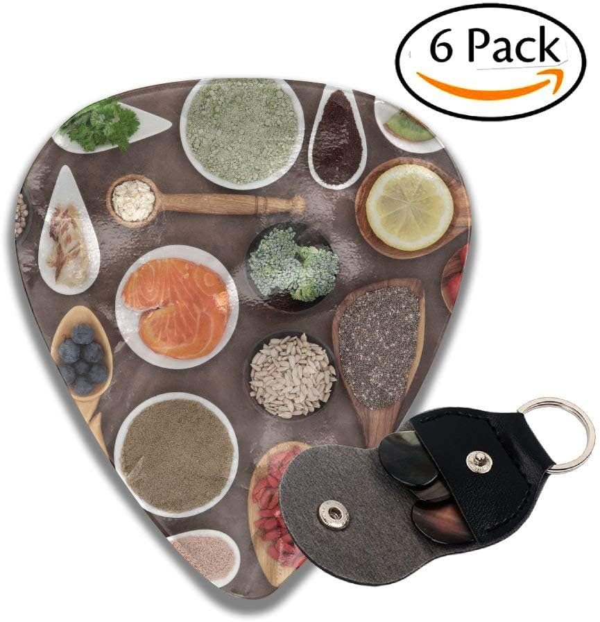 Wxf Body Building And Super Health Food Selection With Supplement Powders In Bowls And Spoons Over Stylish Celluloid Guitar Picks Plectrums For Guitar Bass 6 Pack.96mm