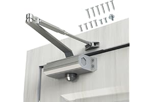GEKRONE Automatic Door Closer Heavy Duty Fire Prevention Spring Hydraulic Aluminum Alloy Surface Mounted Residential Commerical Grade Door Closer Adjustable Speed Door Weights 99-187 Lbs Size2-Silver