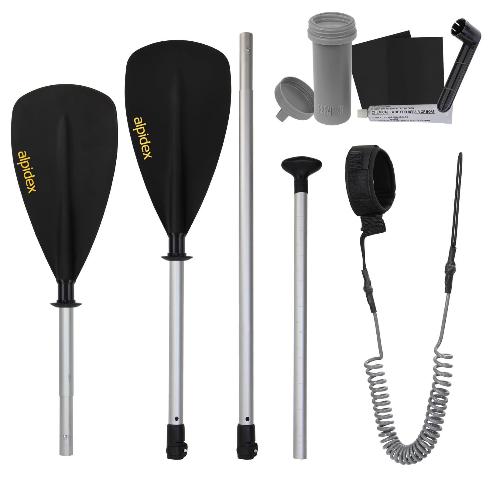 ALPIDEX Stand Up Paddle Set SUP 320 x 76 x 15 cm max. belastbar bis 200 kg Aufblasbar Stabil Leicht Komplett Set Tragetasche Paddel Finnen Luftpumpe Leash Repair Kit, Farbe:Black 5