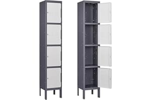 Yizosh Metal Lockers for Employees with Lock, Employees Locker Storage Cabinet with 1 Doors, Tall Steel Storage Locker for Gym, School, Office (Gray White, 4 Door)