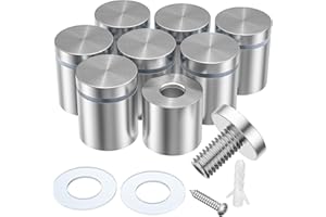 LuckIn 8 Pack Standoff Screws for Acrylic (1 in. Dia x 1 in. L), Stainless Steel Stand Off Wall Mounts Hardware for Sign Holder, Silver