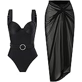 IMEKIS Women Floral Print Beach Swimsuit 2 Piece Tropical Bikini Monokini with Flowy Cover Ups Summer Holiday Bathing Suit