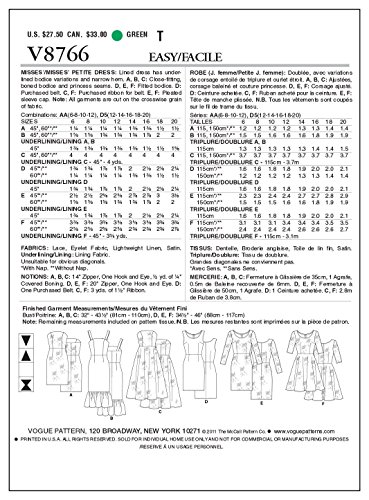 Vogue Patterns V8766 Misses'/Misses' Petite Dress, Size D5 (12-14-16-18-20)