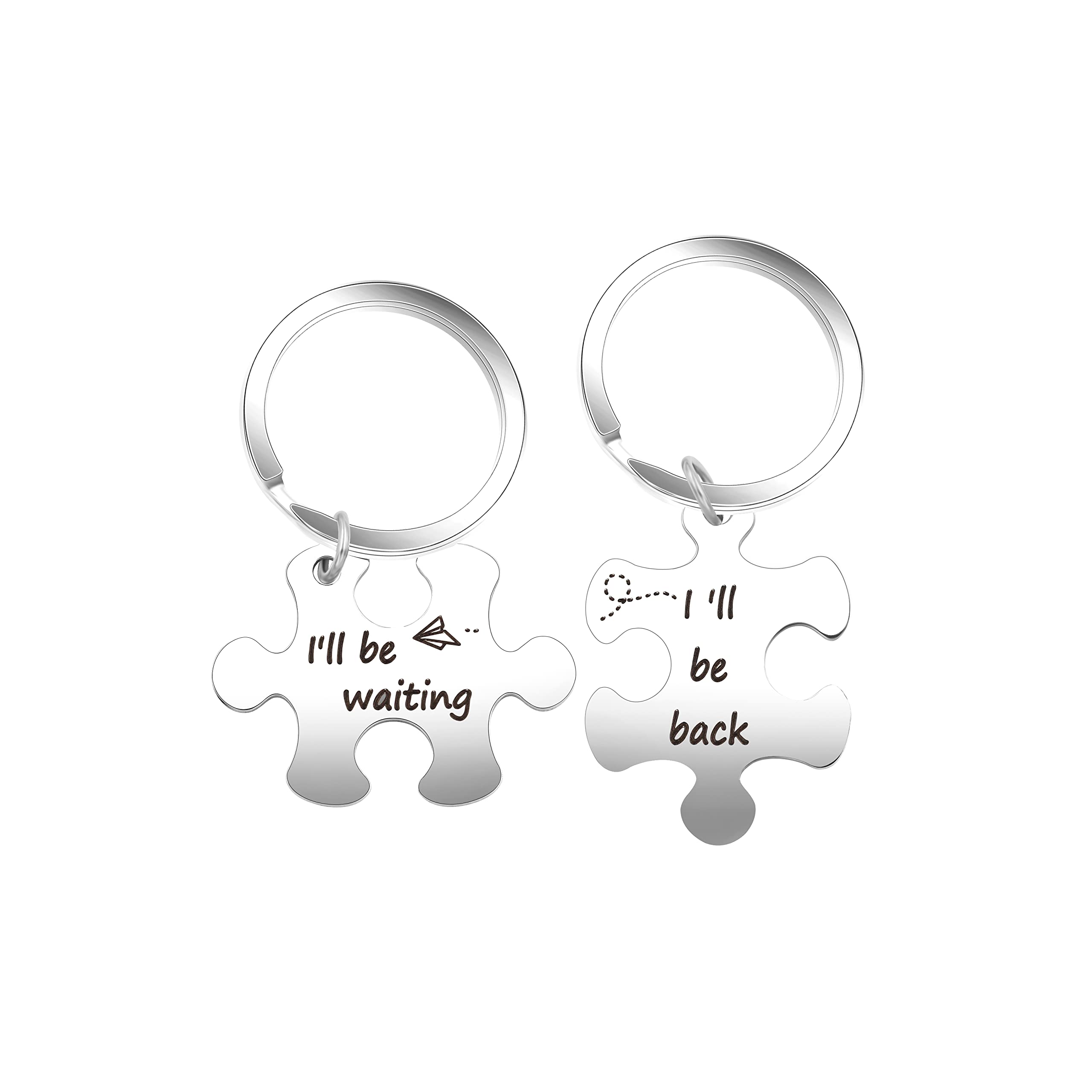 Uloveido Stainless Steel Couples Keychains Set I'll be back I'll be Waiting Puzzle Matching Keyrings for Women and Men