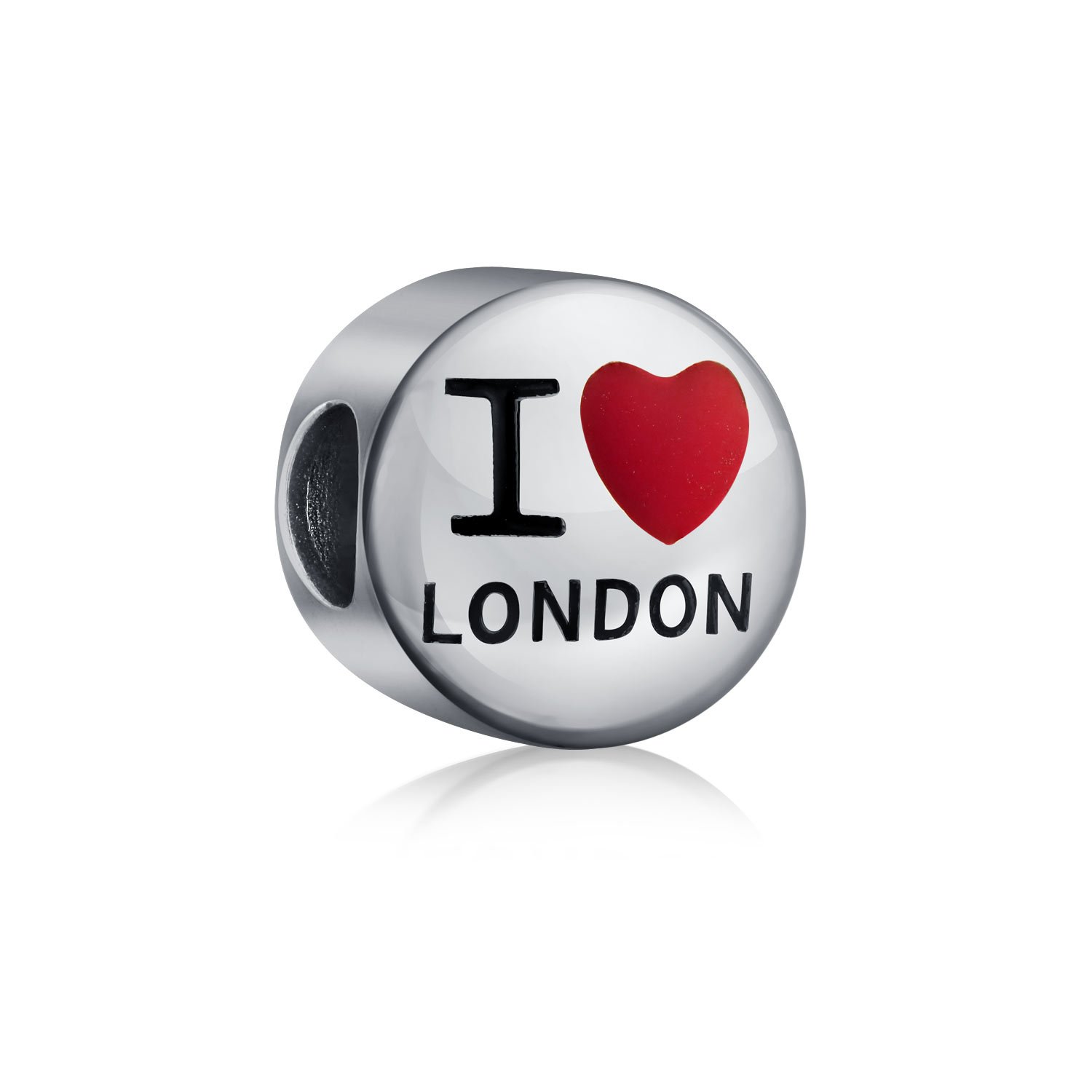 Bling Jewelry Travel Tourism England UK Words Heart I Love London Charm Bead For Women Teen Enamel .925 Sterling Silver Fit European Bracelet