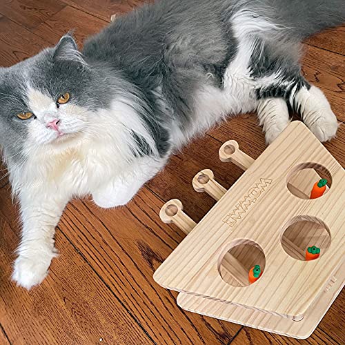 WOWME Interactive Cat Hunt Toy WhackAMole Toy 3 Holes Solid Wood