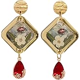 LND Real Flower Earrings, Gold-Tone, Transparent Crystal and Pressed Floral Design, 2 Inch Stud