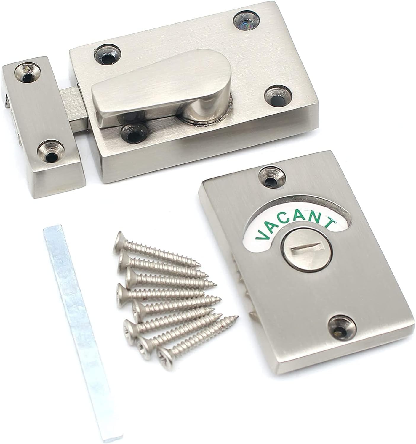Satin Nickel Vacant and Engaged Indicator Bolt – Toilet Door Lock with Thumb Turn for Bathroom, Partition or Restroom Doors (Pack of 1)