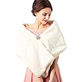 Zehope Women's 1920s Wedding Faux Fur Shawls and Wraps Bridal Winter Fur Stoles Scarfs with Brooch for Bride