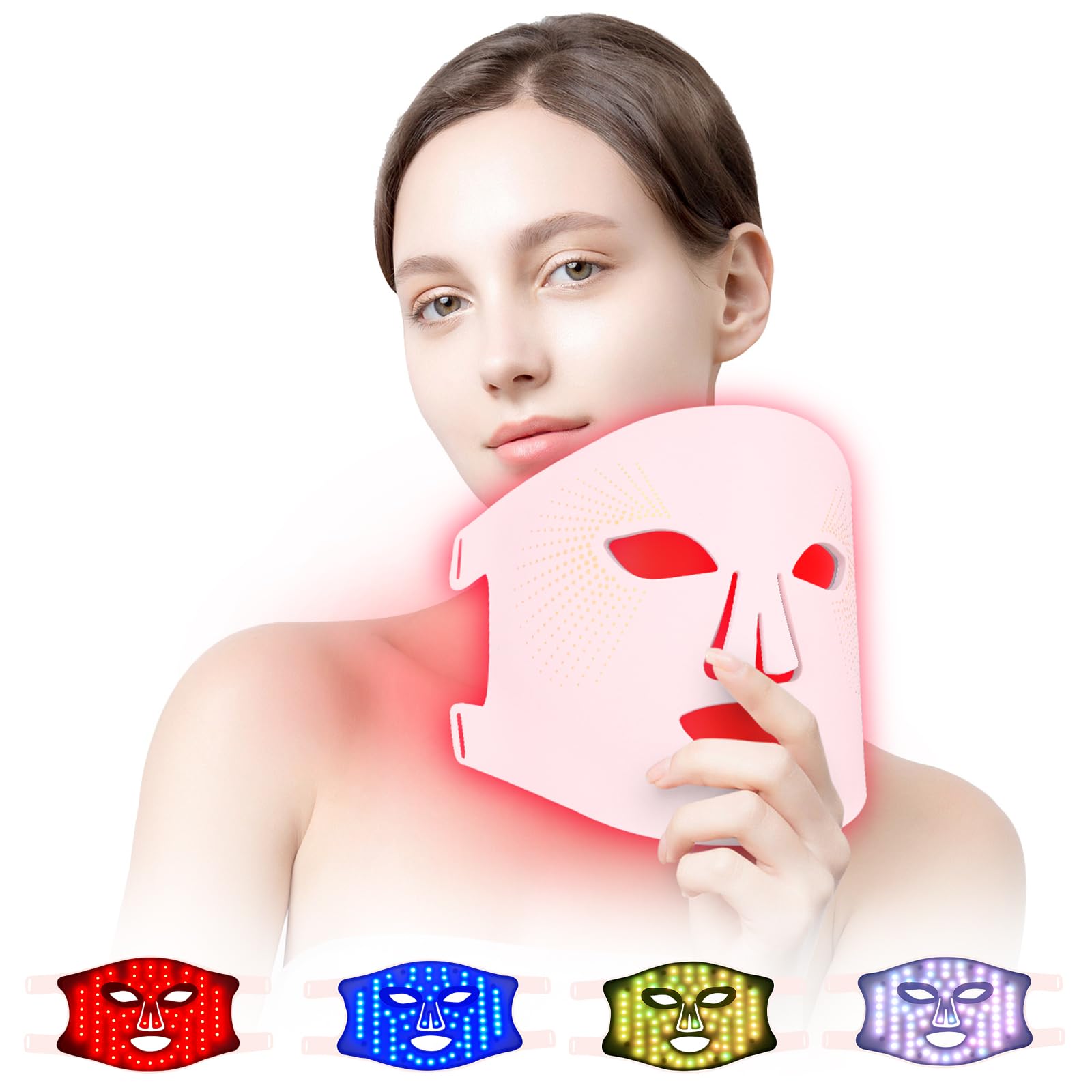 USUIELIGHT LED Face Mask Light Therapy 4 Colours LED Mask Face with Red Light Therapy for Face Care Pink