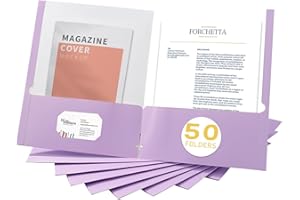 Zzrywuty File Folders with Pockets Letter Size, 50-Pack Paper Folders with Card Slot, Two Pocket Folders for School Students, Businessmen, Home and Office Workers（Purple）