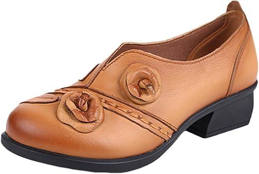 socofy vintage leather flower shoes