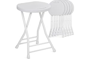 MoNiBloom Round Plastic Collapsible Stools with Handle, 18 Inch Small Folding Skinny Portable Stool Chair with 230 lbs Capacity, 6pcs, White