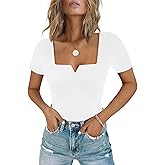 Chunpin Women's Long Sleeve Bodysuit Square Neck Notch V Neck Body Suits Double Lined Going Out Outfits Thong Bodysuits