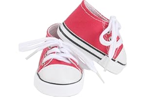 MSYO Cute Canvas Shoes for 18-Inch Dolls, Available in 10 Colors, Low-Top Doll Canvas Sneakers with Laces for 18 Inch Dolls, Match for 18 Inch Boy or Girl Dolls - Red Doll Canvas Shoes