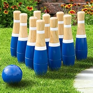 Backyard Lawn Bowling Game – Indoor and Outdoor Family Fun for Kids and Adults – 10 Wooden Pins, 2 Balls, and Mesh…