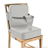 Toddler Booster Seat for Dining Table,Booster Seat for Kitchen Chair with Extended Straps,2PCS Portable with Safety Buckles,Suitable for Kids Aged 3-12 in Restaurants(Silver Gray)