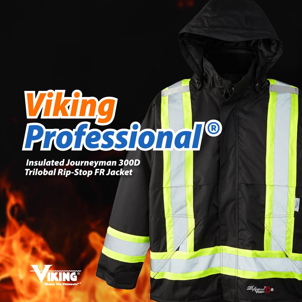 Viking Professional Insulated Journeyman 300D Trilobal Rip-Stop FR Jacket - Waterproof Flame Retardant Hi Vis Jackets for Men