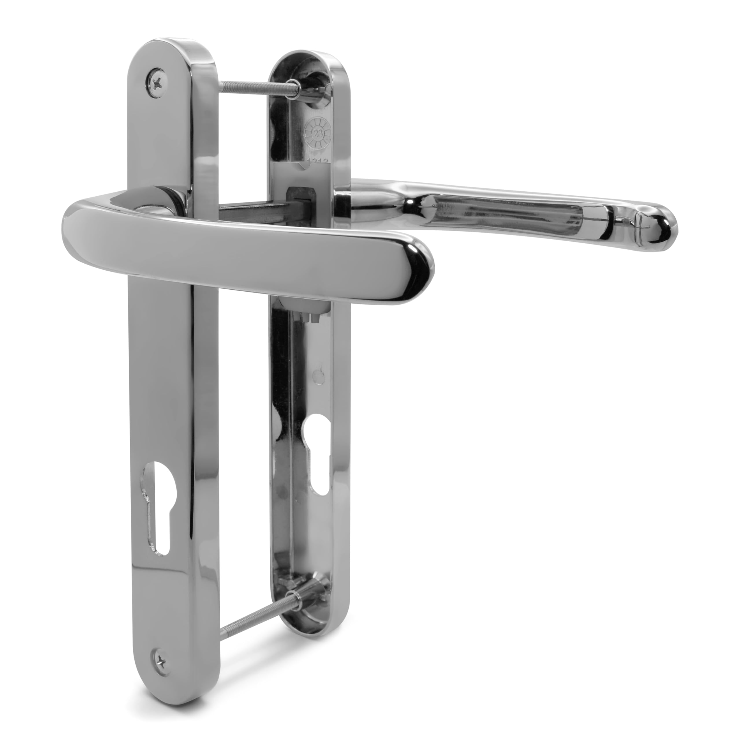 TSS Polished Chrome UPVC Door Handle Pair Set, Sprung, 92mm PZ (Centres), Lever Lever, 203mm Screw to Screw (Screw centres), Backplate 232mm x 32mm - Replacement PVC Door Handle in Polished Chrome