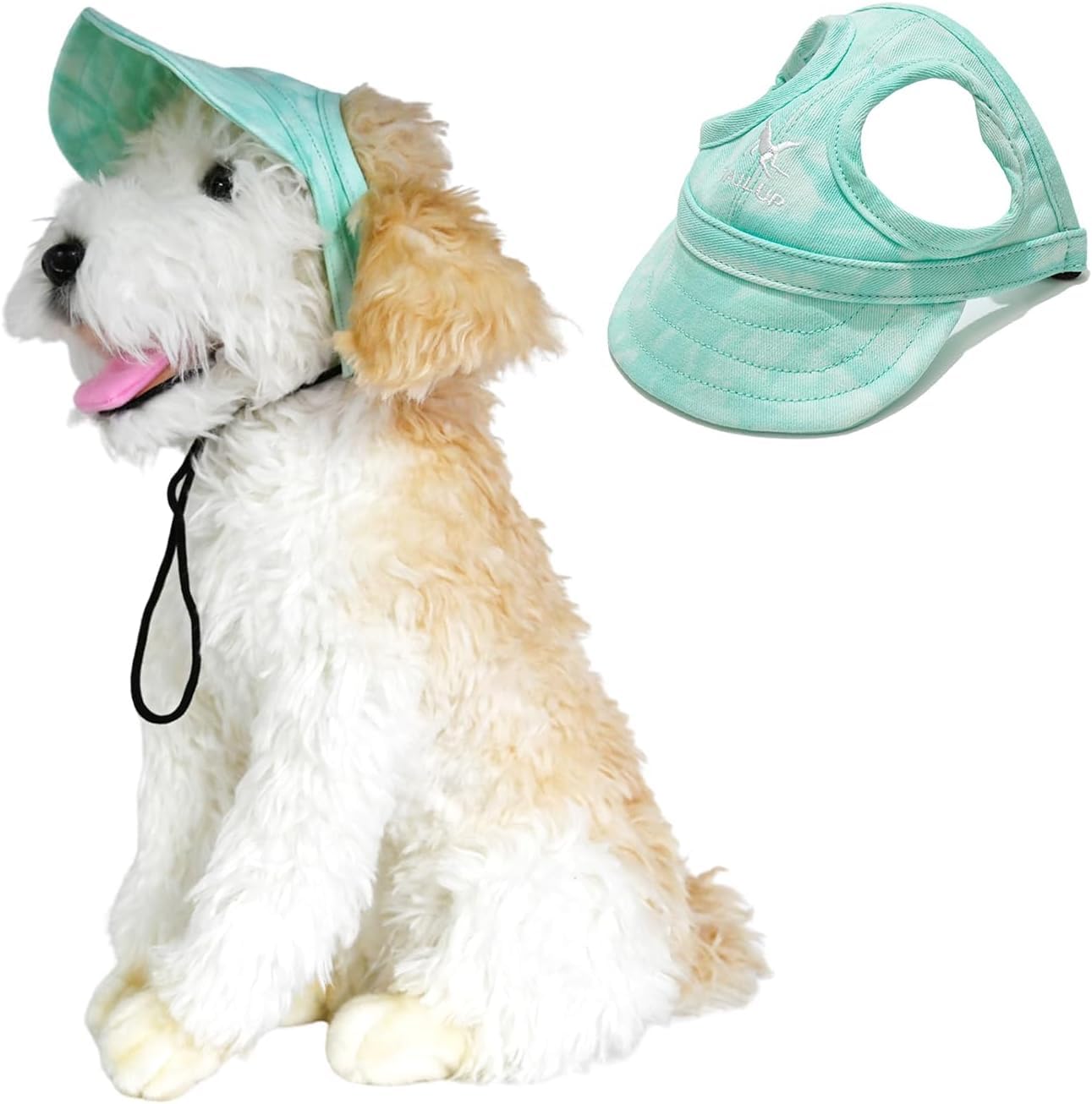 BT Bear Dog Hat with Ear Holes,Dog Baseball Outdoor Cap,Adjustable Summer Travel Sport Hat for Small Medium Dogs(S, Tie-dye Green)