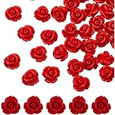 HOBBIESAY 50pcs Valentine Rose Beads Cinnabar Carved Rose Beads 10mm Flower Carving Loose Bead Carving Red Floral Bead for Jewelry Making Necklace Bracelet DIY Craft Hole: 1.5mm