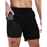 Buauty Mens Swim Trunks with Compression Liner 5 Inch Inseam Quick Dry Swim Shorts Mens Swimsuit Board Shorts with Pockets