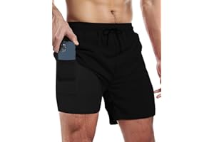 Buauty Mens Swim Trunks with Compression Liner 5 Inch Inseam Quick Dry Swim Shorts Mens Swimsuit Board Shorts with Pockets