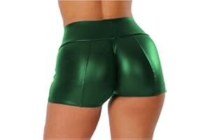 HTHLVMD Women's Flexible Club Faux Leather Shorts High Waisted Sexy Disco Short Hot Pants