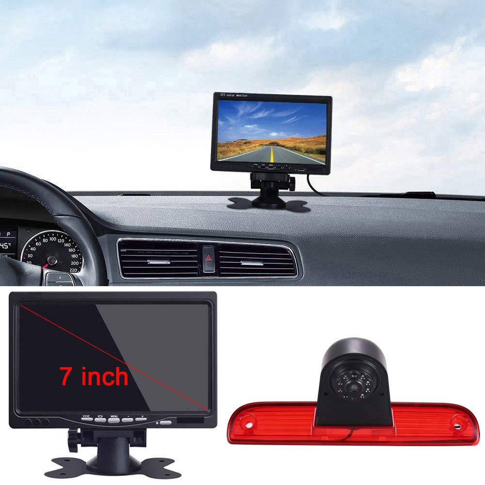 〔12mm Lens CMOS Camera + 7'' TFT LCD Monitor〕Car HD 3rd Brake Light Reverse Camera Kit replacement for Transporter Business MPV SUV Bus Van/Fiat Ducato X250 X290 Bus Kasten/Peugeot Boxter/Jumper 2006