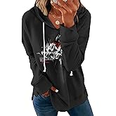 Medlor Womens Black Floral Print Hoodie Long Sleeve Cotton Blend Pullover Sweatshirt Loose Fit Casual Top For Everyday Wear