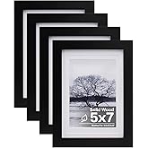 Egofine 5x7 Picture Frames Set of 4, Made of Solid Wood Covered by Plexiglass 3.5x5 and 4x6 with Mat or 5x7 without Mat, for Table Top Display and Wall Mounting Photo Frame Black