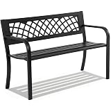 Garden Bench,Outdoor Benches,Iron Steel Frame Patio Bench with Mesh Pattern and Plastic Backrest Armrests for Lawn Yard Porch Work Entryway,Black