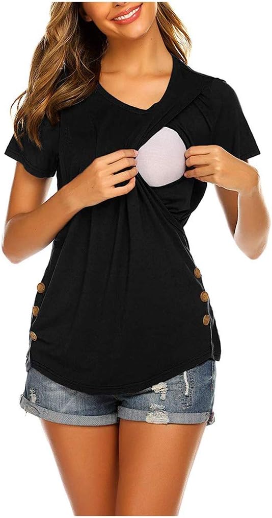 FORUU Cute Maternity Shirts Women,2020 Summer Short Sleeve Pregnancy Shirts Crewneck Breastfeeding Tops
