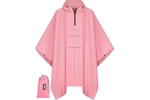 Bruvoalon 3-in-1 Rain Poncho with 1/4 Zip & Chest Pocket, Waterproof, Sunshade, Ground Mat for Adults & Youth Emergency