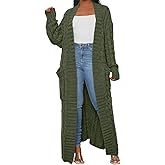 HRESSLBD Womens Thin Stylish Cable Knit Dual Extra Long Maxi Cardigan with 2-Pockets