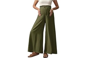 BEAUDRM Women's Maternity Elastic High Waist Pants Knot Front Wide Leg Pregnancy Pants