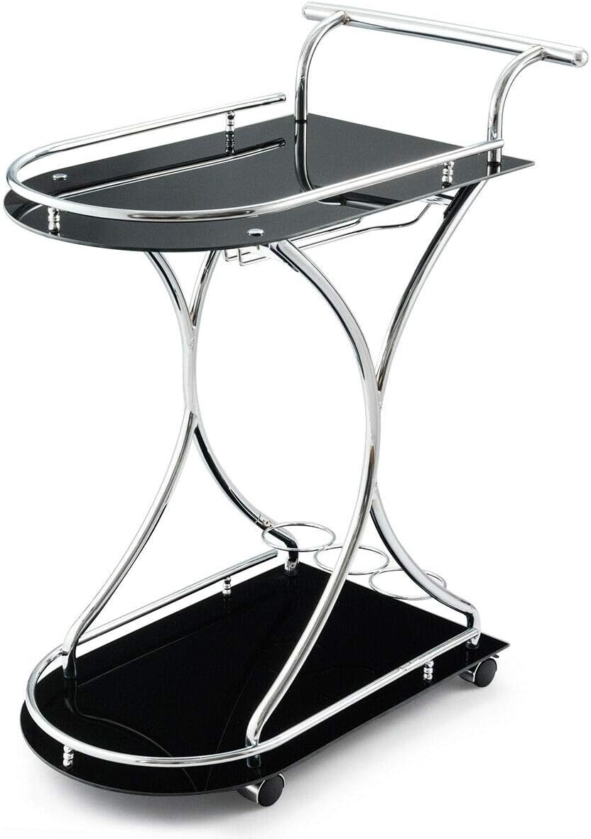 cosco serving cart folding gray on Arabyan Brothers Serving Cart Kitchen Bar Wine Cart 2 Tier Glass Shelves And Metal Frame W Wheels Bar Serving Carts Kolenik Furniture