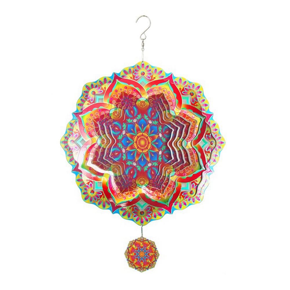 KJKVIVH 1 PCS Mandala Wind Spinner Luxury Art Garden Hanging Outdoor Decoration Stainless Steel
