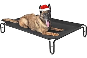 pettycare Elevated Outdoor Dog Bed - Raised Bed for Large Dogs, Waterproof Cot Easy to Assemble, Cooling Elevated Cot with Breathable Teslin Mesh, Durable, Non Slip, Up to 65 lbs,Black